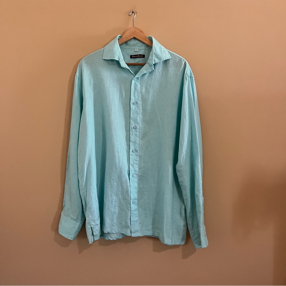 Island Importer Men’s Long Sleeve Light Blue 100% Linen Button Front Shirt XL